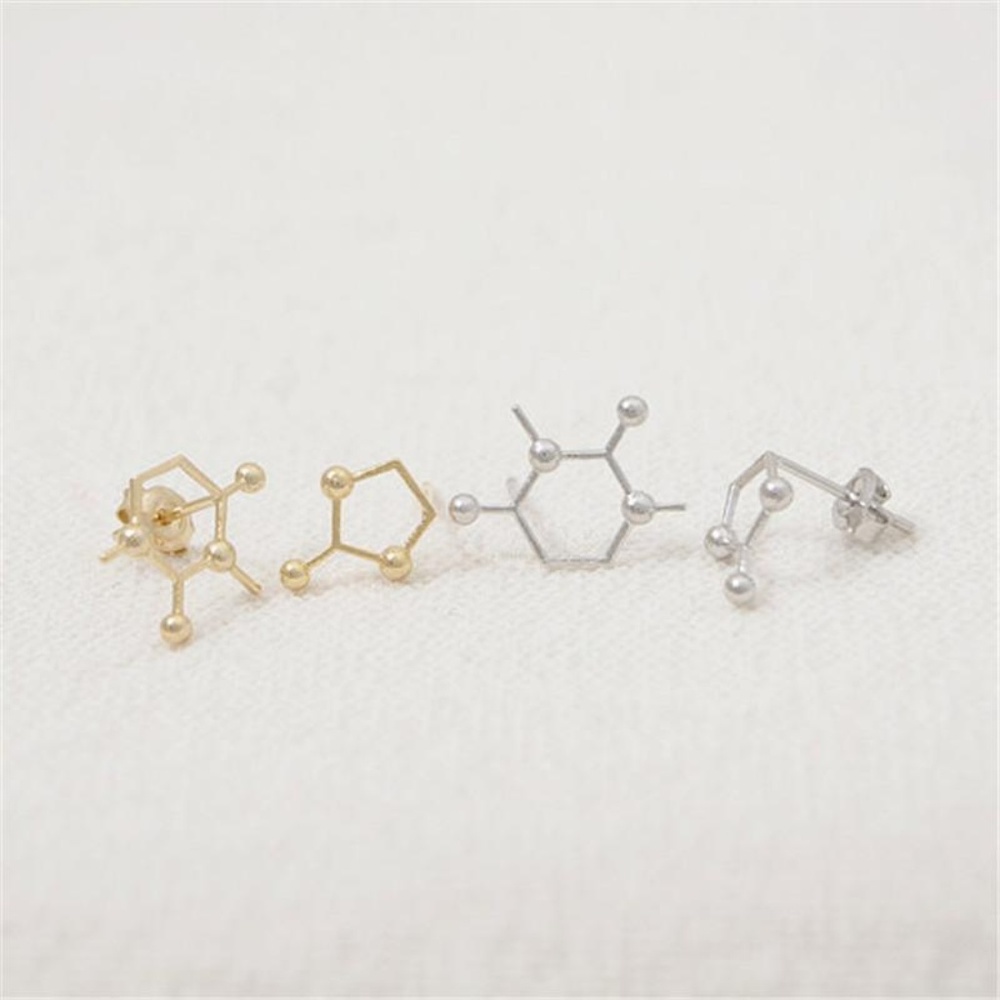Gold Scientific Molecule Big Bang Earrings Gift - Picture 4 of 6